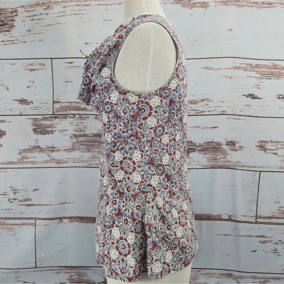 Fabindia 100% Cotton Sleeveless Top Red Blue Print Size Medium - Picture 2 of 7